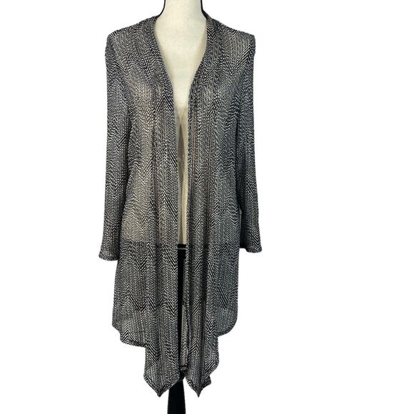 Dressbarn SZ 14/16 Long Cardigan Open Front 3/4 Sleeve Stretch Open Knit Draped - Picture 1 of 10